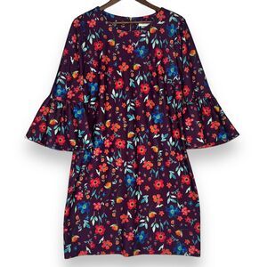 Calvin Klein Dress Floral Bell Sleeve Sheath Purple Maroon 14